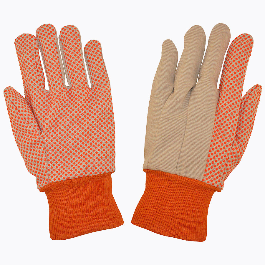 Guantes de lona de algodón, muñeca tejida, puntos de PVC, 12 oz No. 2650/12