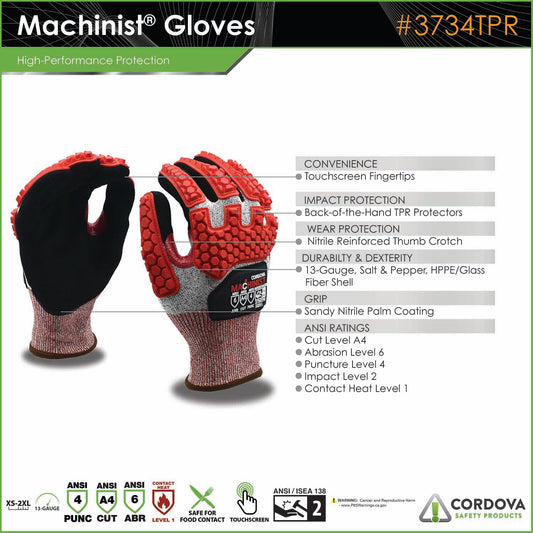 Guantes para actividad de alto impacto MACHINIST®, HPPE/vidrio, A4, No. 3734TPR