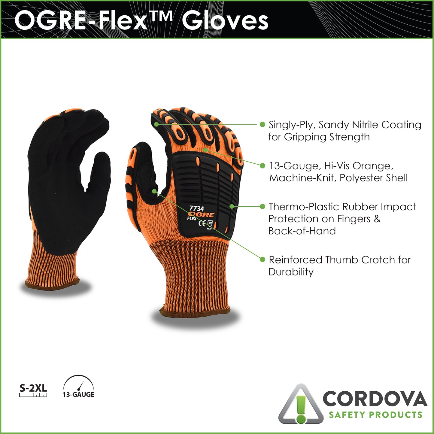 Guantes para actividad de alto impacto OGRE® Flex, Sandy Nitrilo, Industrial, No. 7734