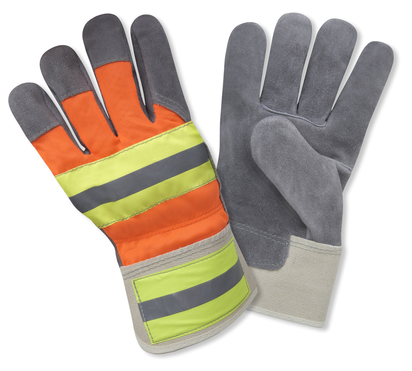 Guantes con palma de cuero de vaca, selecto, hombro, dividido, alta visibilidad No. F7250R