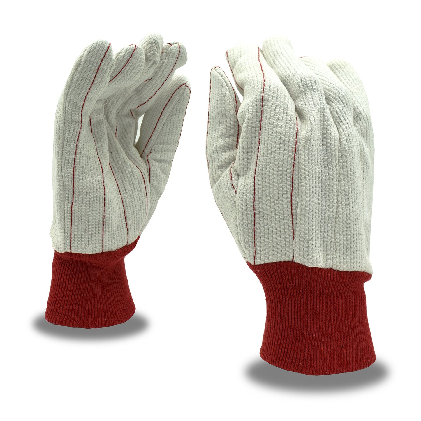 Guantes de lona de algodón, muñeca tejida, cordón, palma doble No. 2435CDR