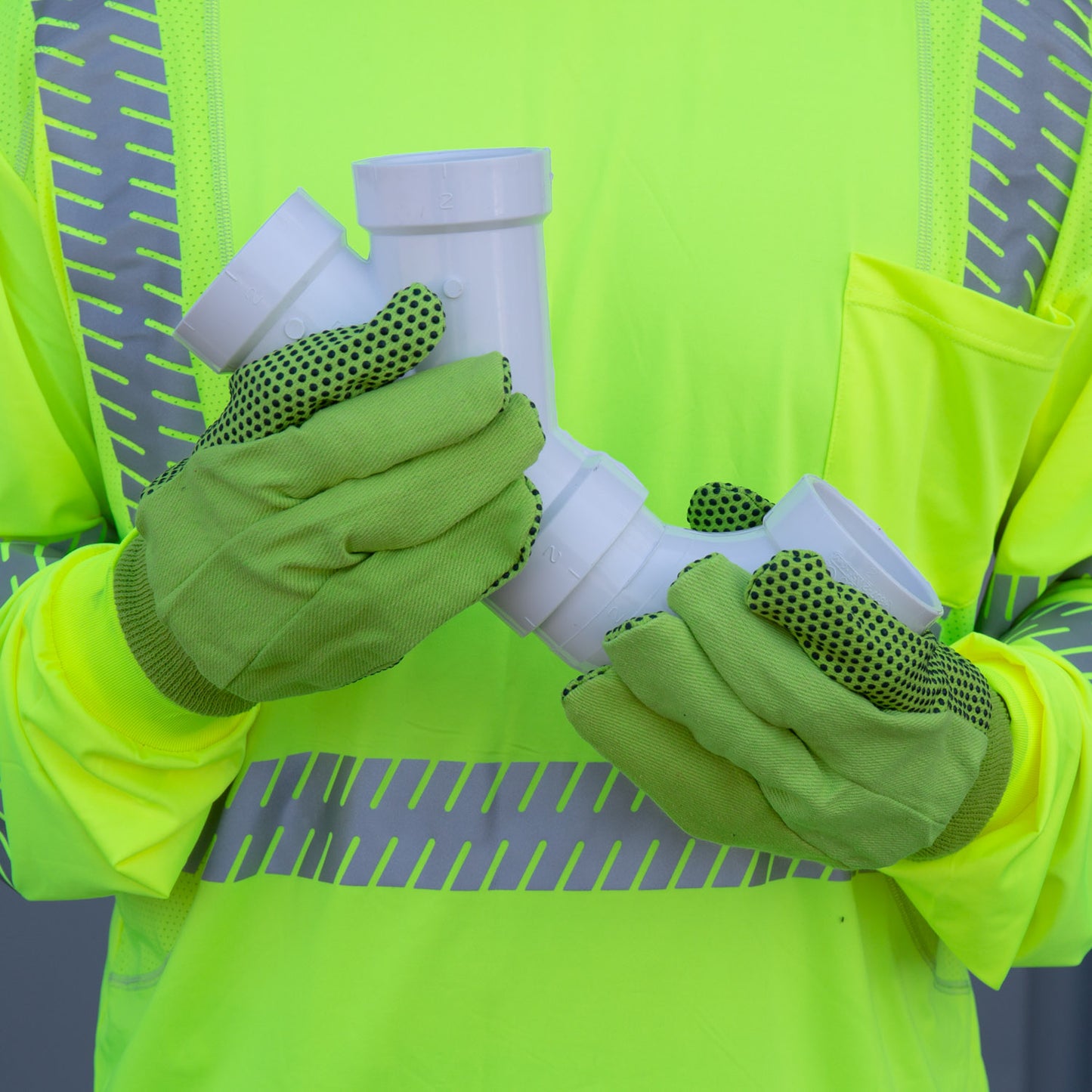 Guantes de lona de algodón, muñeca tejida, puntos de PVC, lima de alta visibilidad, No. 2715