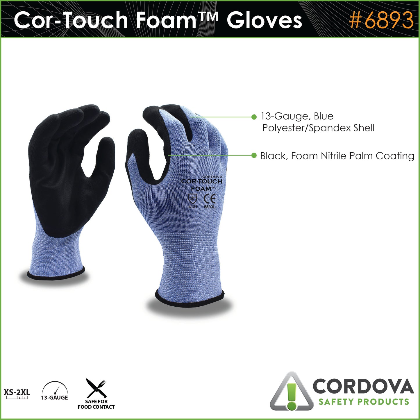 Guantes COR-TOUCH FOAM™, Nitrilo/PU, Espuma No. 6893