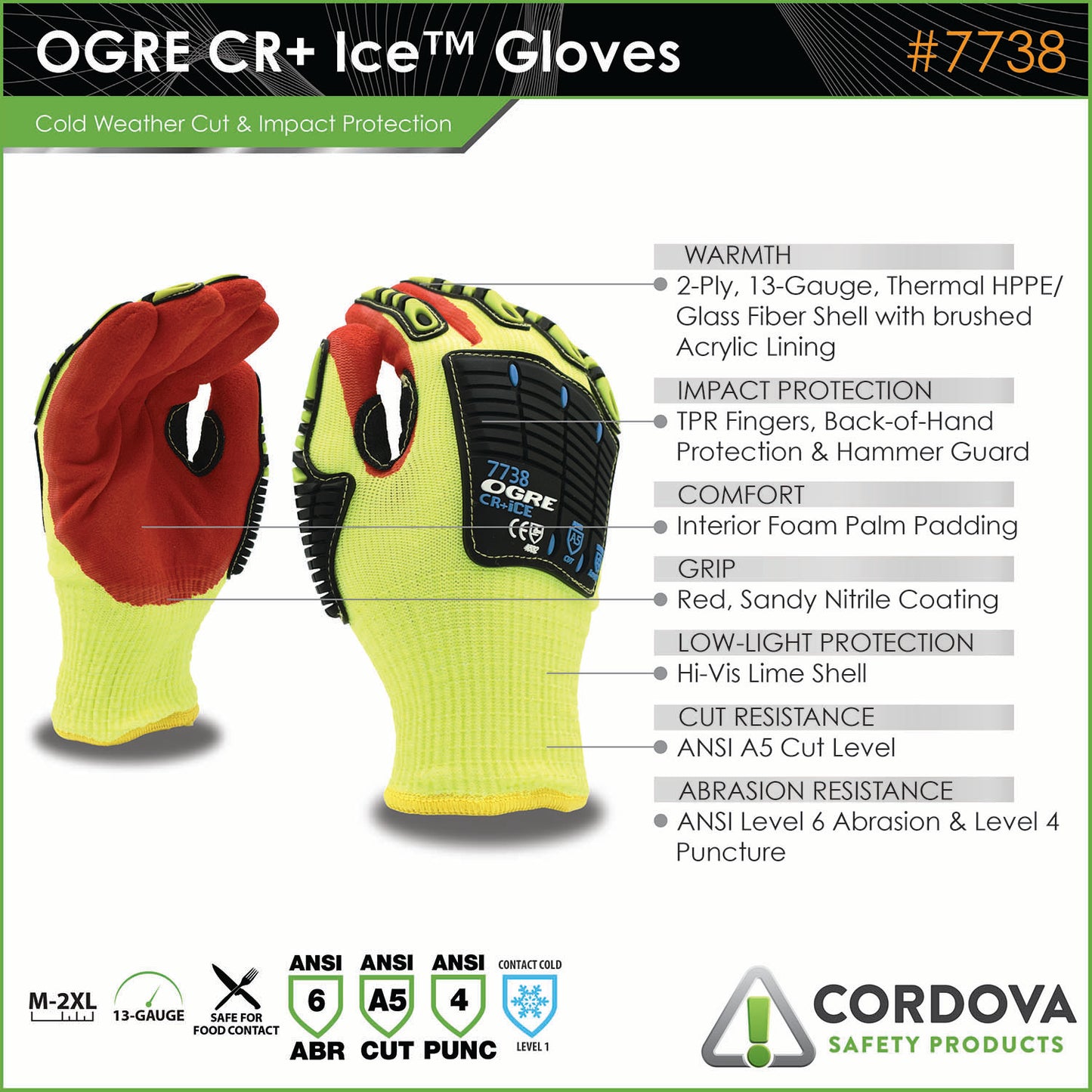 Guantes para actividad de alto impacto OGRE® CR+Ice, térmico, A5, No. 7738