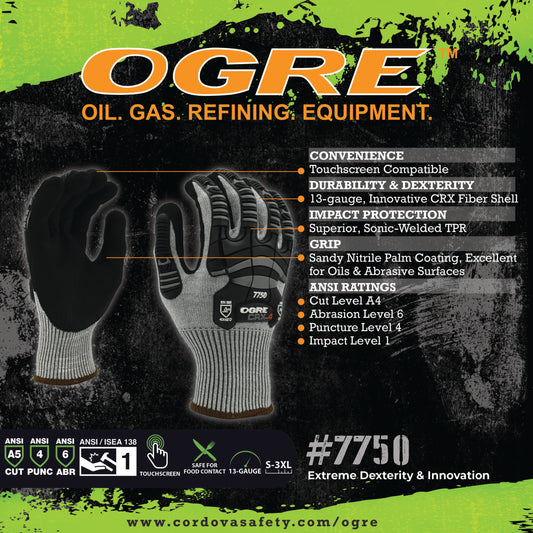 Guantes para actividad de alto impacto OGRE®CRX-3, nitrilo arenoso, A3, No. 7750