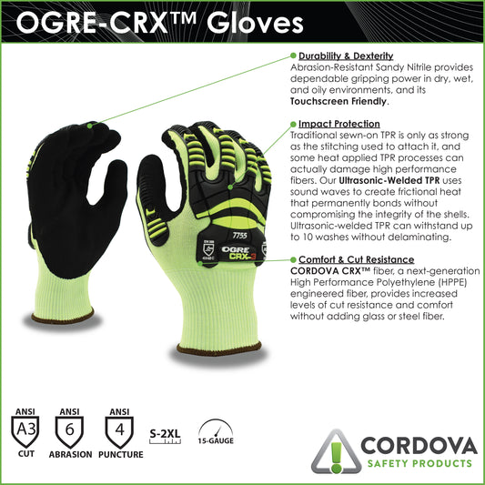 Guantes para actividad de alto impacto OGRE®CRX-3, nitrilo arenoso, A3 No. 7755