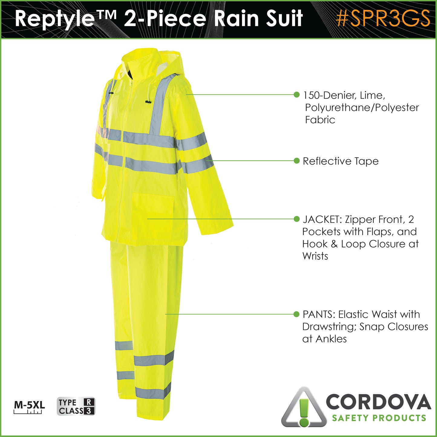Traje impermeable, Reptyle™, alta visibilidad, 2 piezas, clase 3 No. SPR3GS