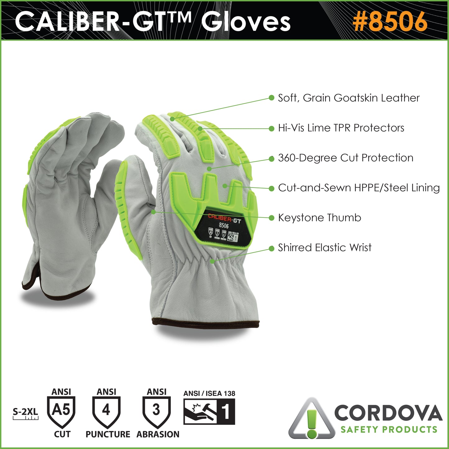 Guantes Driver, piel de cabra, CALIBER-GT™, grano, A5 No. 8506